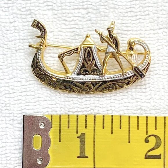 VINTAGE SPAIN Signed 1950's Damascene Toledo Spain Gondola Pin - Picture 6 of 6